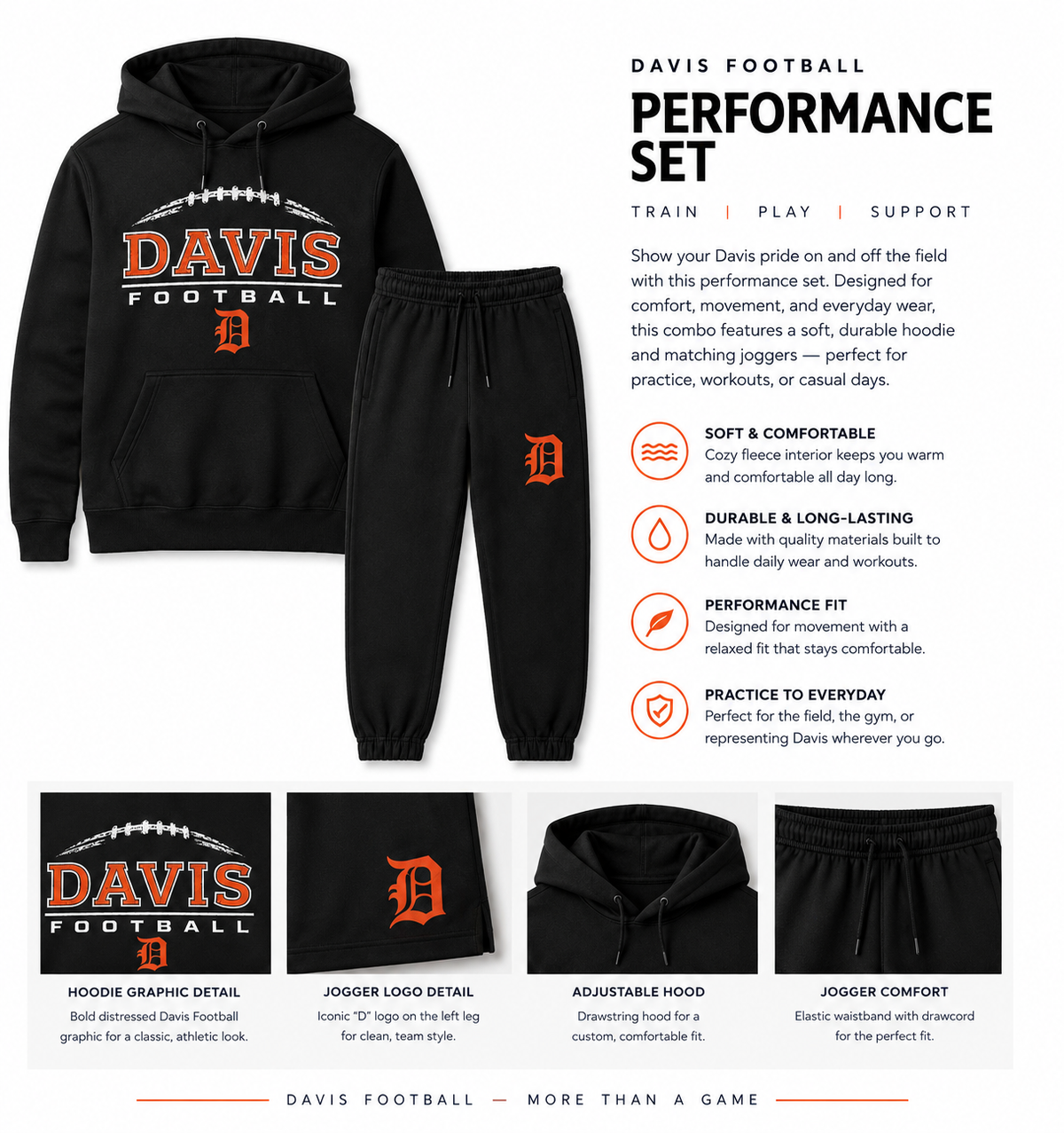 Nike Davis Football Black Hoodie & Jogger Set